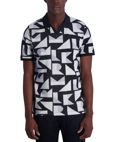 Karl Lagerfeld Men's Slim Fit Short-sleeve Printed Pique Polo Shirt, Created For Macy's In Black