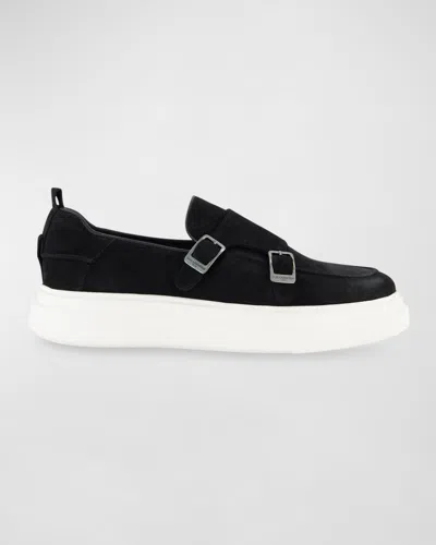 Karl Lagerfeld Men's Sneaker-sole Suede Double-monk Loafers In Black