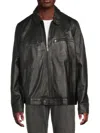 Karl Lagerfeld Men's Spread Collar Leather Jacket In Black