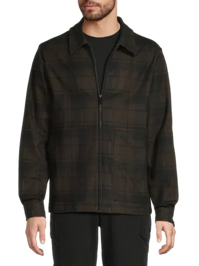 Karl Lagerfeld Men's Spread Collar Plaid Jacket In Brown