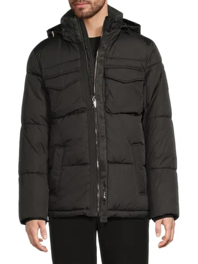 Karl Lagerfeld Men's Stand Collar Regular Fit Puffer Jacket In Black