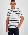 Karl Lagerfeld Striped Open Collar Polo Shirt In White
