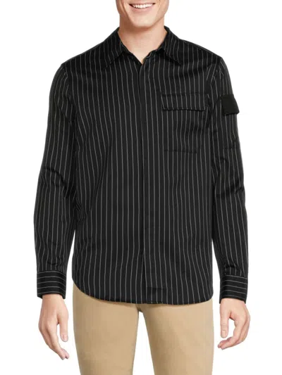 Karl Lagerfeld Men's Striped Button Down Shirt In Black