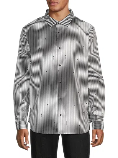 Karl Lagerfeld Men's Striped Button Down Shirt In Black White