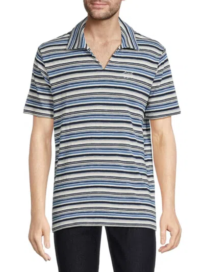 Karl Lagerfeld Men's Striped Collared Tee In Navy