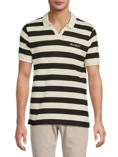 Karl Lagerfeld Men's Striped Cotton-blend Polo Shirt In Black