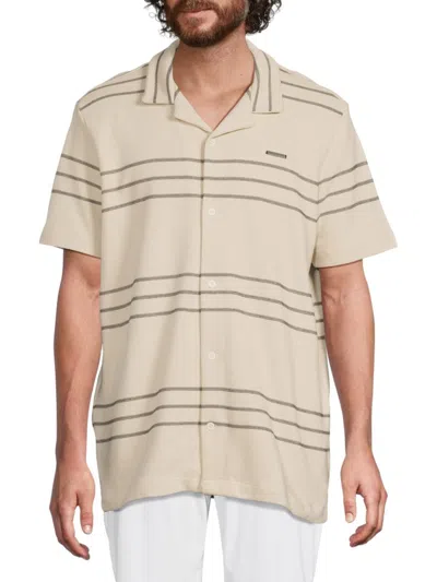 Karl Lagerfeld Men's Striped Cotton-blend Shirt In Brown