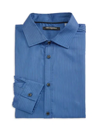 Karl Lagerfeld Men's Striped Cotton Dress Shirt In Blue