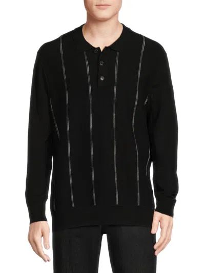 Karl Lagerfeld Men's Striped Layered Sleeve Polo Sweater In Black White