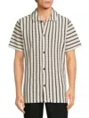 Karl Lagerfeld Paris Stripe Sweater Knit Button-up Shirt In White Black