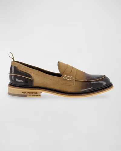 Karl Lagerfeld Men's Suede And Patent Leather Penny Loafers In Cognac