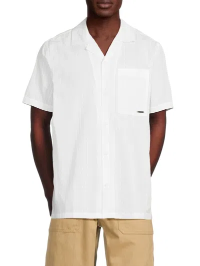 Karl Lagerfeld Men's Textured Cotton Camp Shirt In White