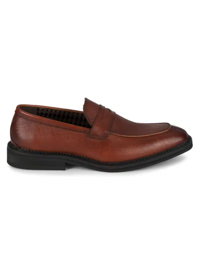 Karl Lagerfeld Men's Textured Leather Penny Loafers In Cognac