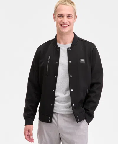 Karl Lagerfeld Men's Textured Varsity Zip Bomber Jacket In Black
