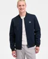 Karl Lagerfeld Men's Textured Varsity Zip Bomber Jacket In Blue