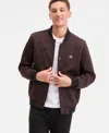 Karl Lagerfeld Men's Textured Varsity Zip Bomber Jacket In Brown