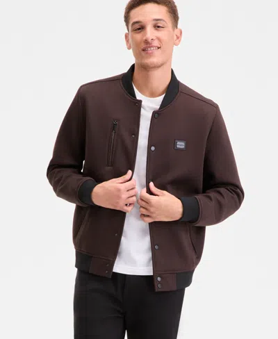 Karl Lagerfeld Men's Textured Varsity Zip Bomber Jacket In Brown
