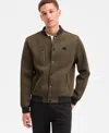 Karl Lagerfeld Men's Textured Varsity Zip Bomber Jacket In Green
