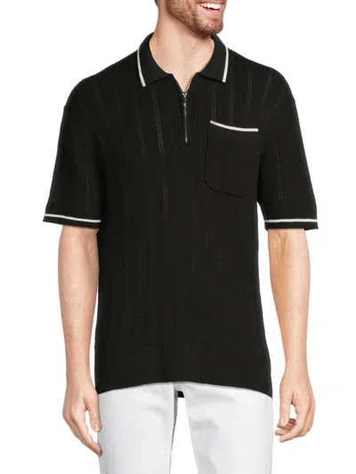 Karl Lagerfeld Paris White Label Men's Tipped Silk Blend Knit Polo In Black White