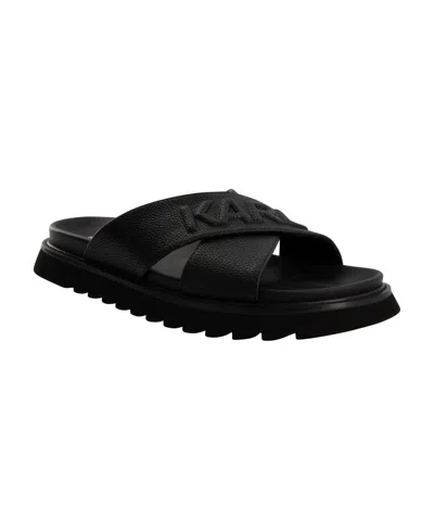 Karl Lagerfeld Men's Tumbled Leather Criss Cross Sandal In Black