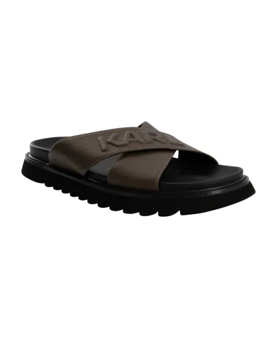 Karl Lagerfeld Men's Tumbled Leather Criss Cross Sandal In Brown