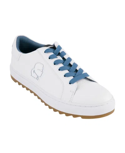 Karl Lagerfeld Men's Tumbled Leather Karl Head Patch Sneakers In White,blue