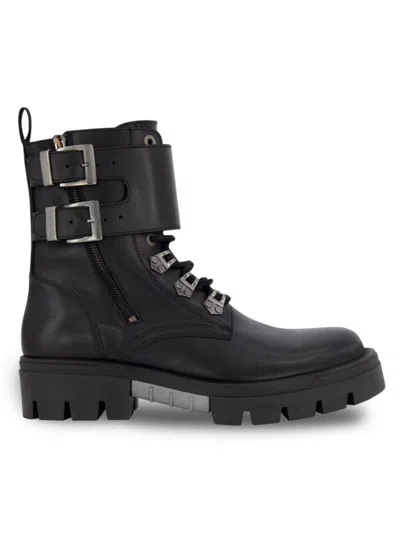 KARL LAGERFELD MEN'S WHITE LABEL LEATHER COMBAT BOOTS