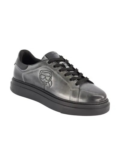 Karl Lagerfeld Men's White Label Metallic Leather Karl Head Profile Sneakers In Black