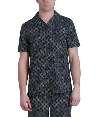 Karl Lagerfeld Men's Woven Geometric Shirt, Created For Macy's In Blk,wht