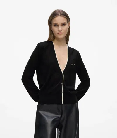 Karl Lagerfeld Merino-wool Cardigan In Black