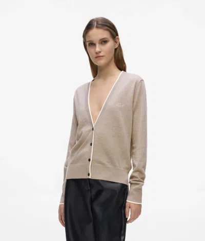 Karl Lagerfeld Merino Wool Cardigan In Brown