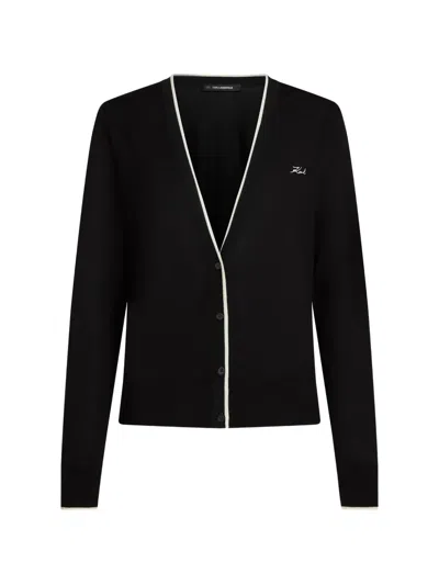 Karl Lagerfeld Merino-wool Cardigan In Black
