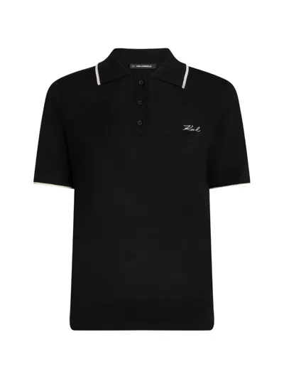 Karl Lagerfeld Merino-wool Polo Shirt In Black