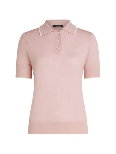 Karl Lagerfeld Merino-wool Polo Shirt In Pink