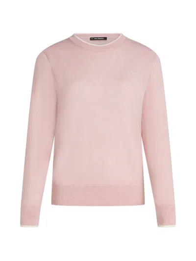 Karl Lagerfeld Merino Wool Crewneck Sweater In Pink