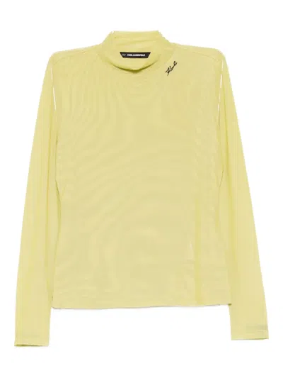 Karl Lagerfeld Mesh Long-sleeves Top In Green