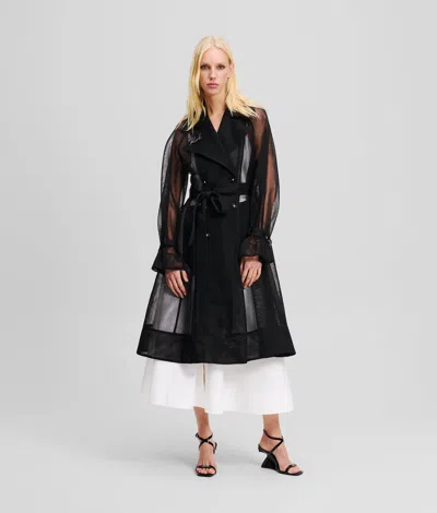 Karl Lagerfeld Mesh Trench Coat In Black