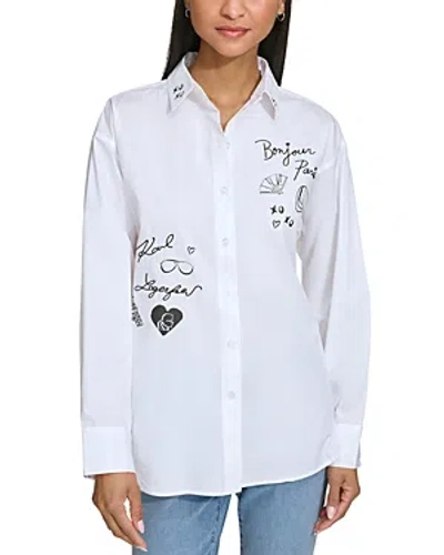 Karl Lagerfeld Message Button Front Shirt In White