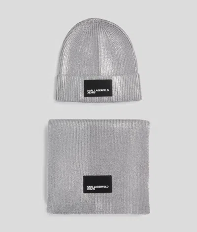 Karl Lagerfeld Metallic Beanie And Scarf Gift Set