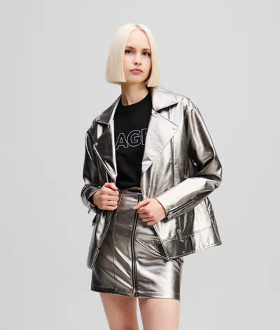 Karl Lagerfeld Metallic Biker Jacket In Silver