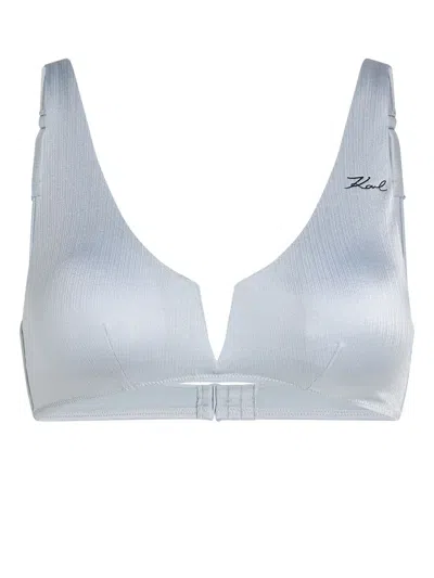 Karl Lagerfeld Metallic Bikini Top In Grey