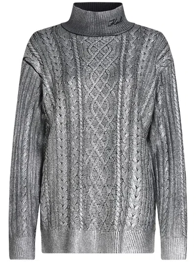 Karl Lagerfeld Metallic Cable-knit Jumper In Grey