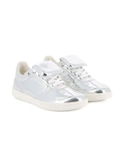 Karl Lagerfeld Kids' Metallic-effect Sneakers In Silver