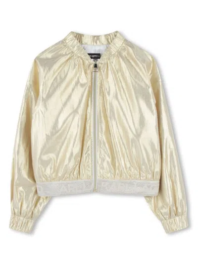 Karl Lagerfeld Kids' Metallic-finish Bomber Jacket In Gold