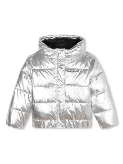 Karl Lagerfeld Kids' Metallic-finish Padded Jacket In Silver
