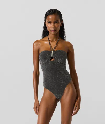 Karl Lagerfeld Metallic Halterneck Swimsuit In Gray