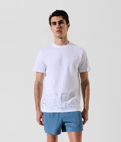 Karl Lagerfeld Metallic Karl Logo Beach T-shirt In White