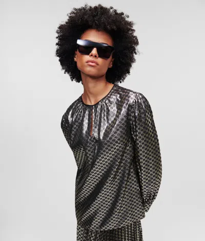 Karl Lagerfeld Metallic Kl Monogram Blouse In Black