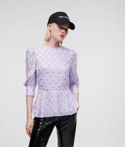 Karl Lagerfeld Metallic Kl Monogram Blouse In Purple