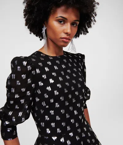 Karl Lagerfeld Metallic Kl Monogram Blouse In Black